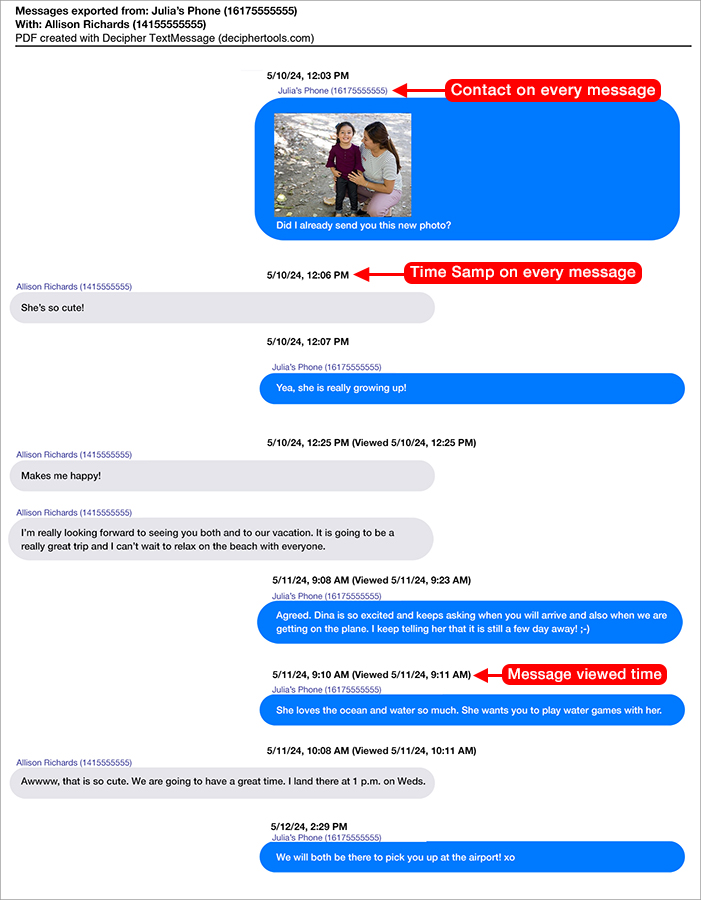 Export PDF file of iPhone text messages sage to computer.