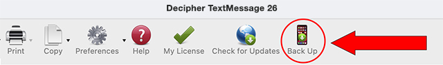 Click Back Up so you can save and print iPhone text messages.